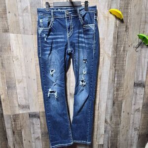 Answer Me Distressed Slim Straight Mens Jeans 33x32